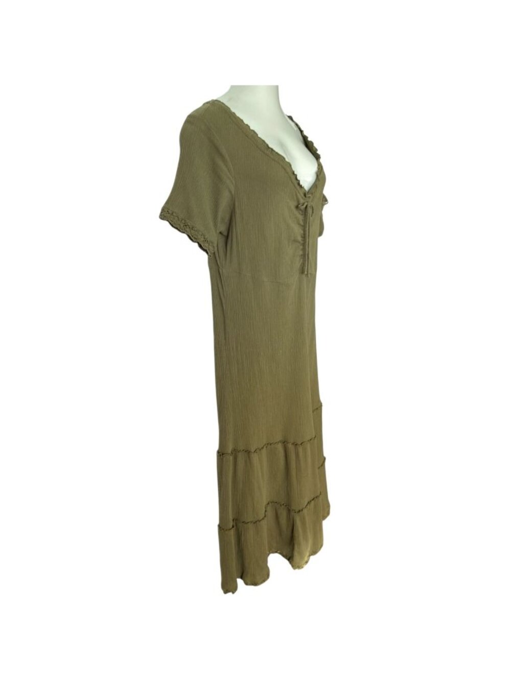 Ellos Womens Dress Size 18/20 Gauze Maxi Green Short Sleeve V-Neck Smocked - Picture 7 of 16